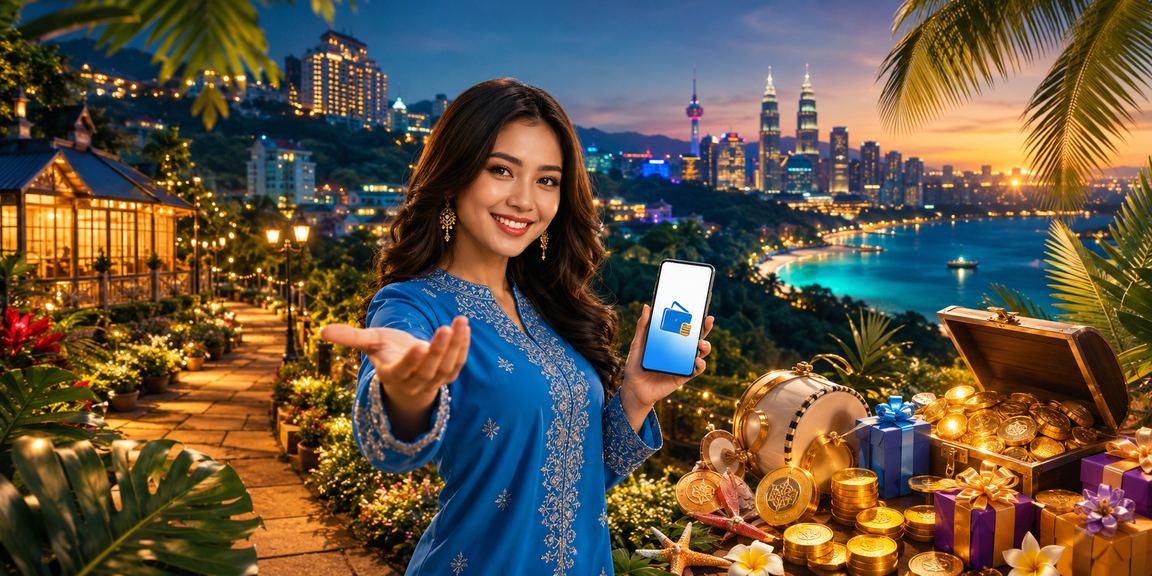 Pemain wanita bergaya baju kurung Malaysia melakukan deposit untuk permainan kasino dalam talian